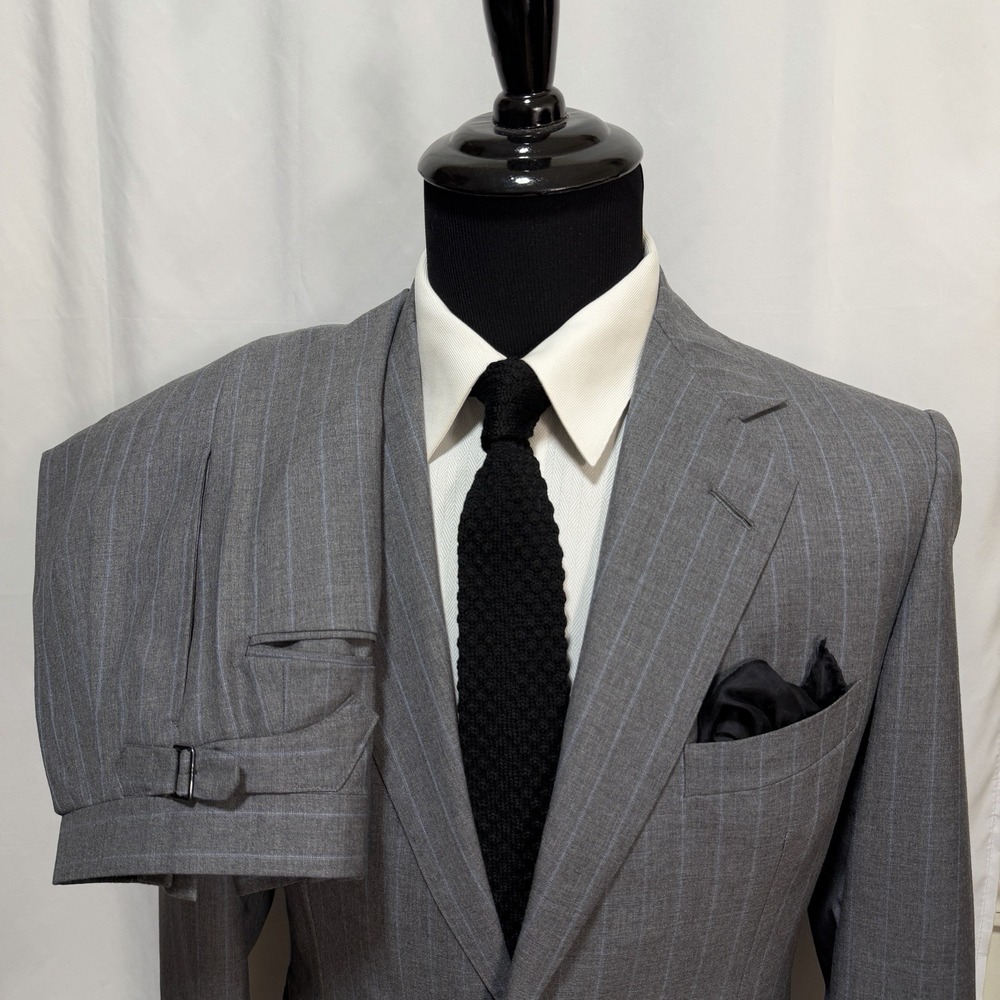 Vtg Alan Flusser Bespoke Custom Suit Mens 38S 31x30 Pleated Cuffed Pinstripe USA